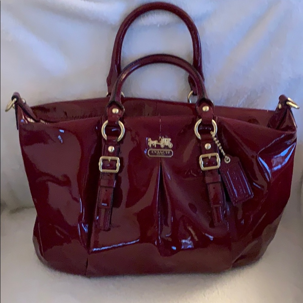 Coach dark red patten leather satchel